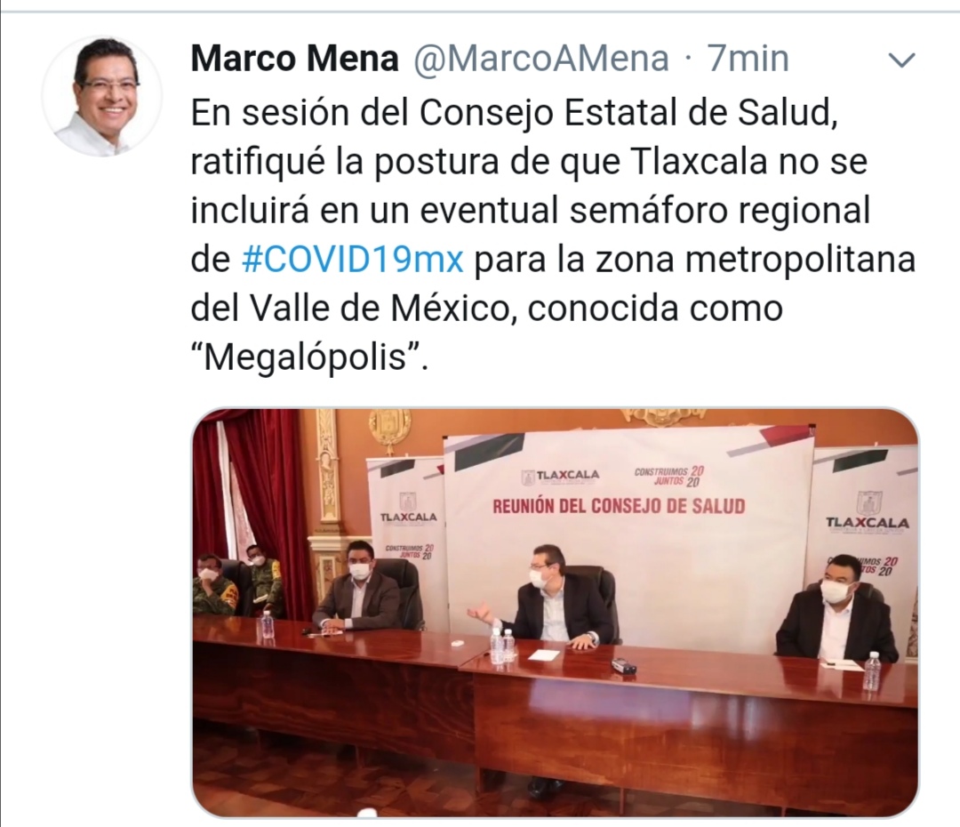 En sesión del Consejo Estatal de Salud, ratifiqué la postura de que Tlaxcala no se incluirá en un eventual semáforo regional