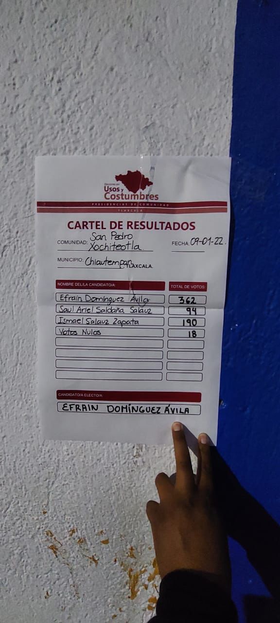 Gana candidato afín a MORENA elecciones por Usos y Costumbres en Xochiteotla, Chiautempan