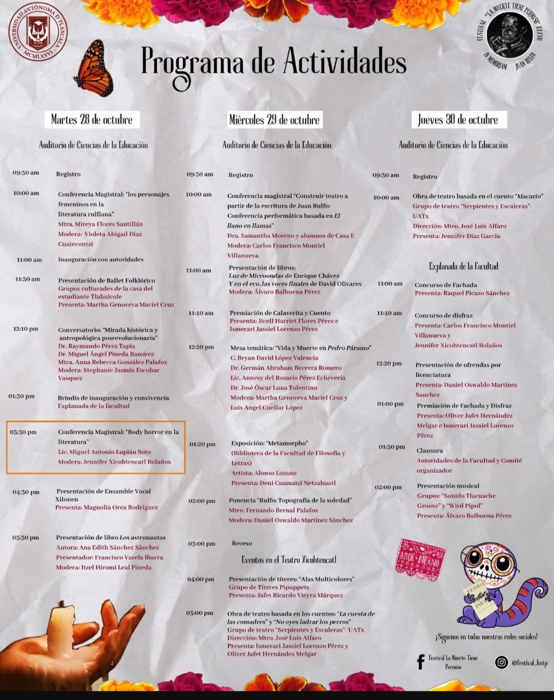 Arranca el XXXVII Festival “La muerte tiene permiso”  In memoriam Juan Rulfo