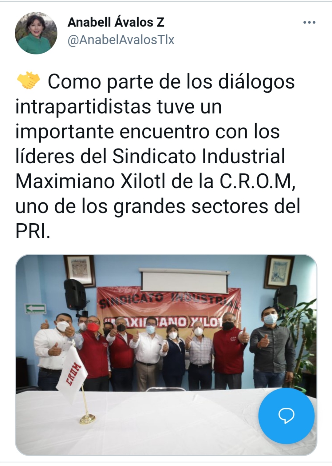 Como parte de los diálogos intrapartidistas tuve un importante encuentro con los líderes del Sindicato Industrial Maximiano Xilotl de la C.R.O.M, uno de los grandes sectores del PRI.