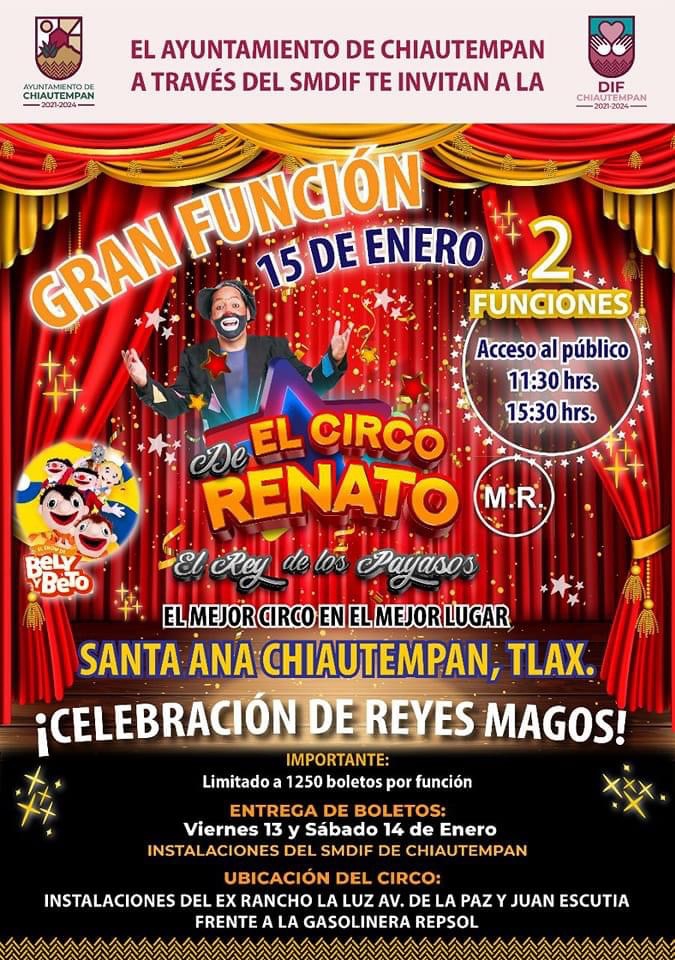 En Chiautempan los Reyes Magos regalarán dos funciones del Circo de Renato